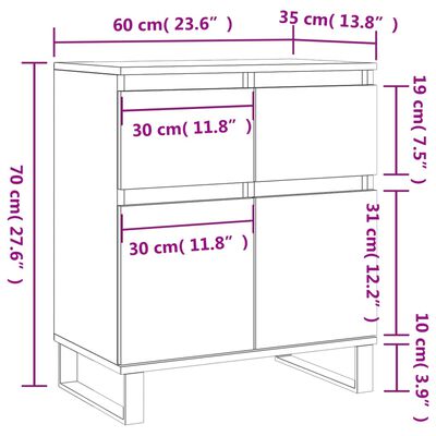 vidaXL Sideboard Weiß 60x35x70 cm Holzwerkstoff