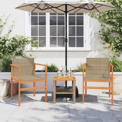 vidaXL Gartenstühle 2 Stk. Beige Poly Rattan und Massivholz