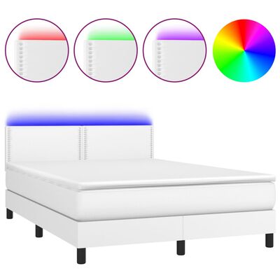 vidaXL Boxspringbett mit Matratze & LED Weiß 140x200 cm Kunstleder