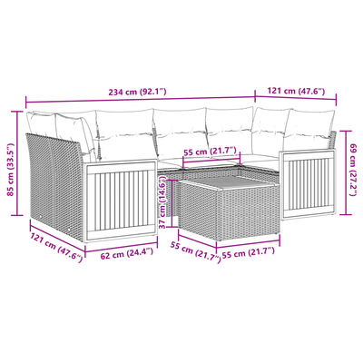 vidaXL 7-tlg. Garten-Sofagarnitur mit Kissen Beige Poly Rattan