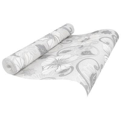 vidaXL Vliestapete 3D Blumenmuster Grau 10x0,53 m