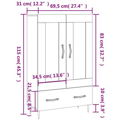 vidaXL Highboard Weiß 69,5x31x115 cm Holzwerkstoff