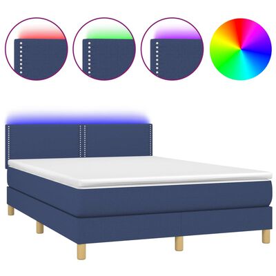 vidaXL Boxspringbett mit Matratze & LED Blau 140x200 cm Stoff