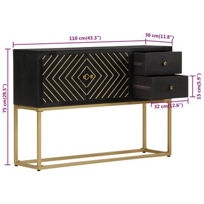 vidaXL Sideboard Schwarz und Golden 110x30x75 cm Massivholz Mango