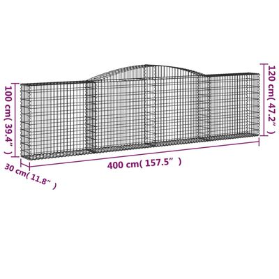 vidaXL Gabionen mit Hochbogen 10Stk. 400x30x100/120cm Verzinktes Eisen