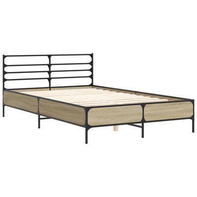 vidaXL Bettgestell Sonoma-Eiche 135x190 cm Holzwerkstoff und Metall