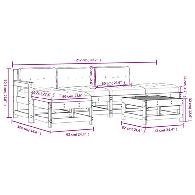 vidaXL 6-tlg. Garten-Lounge-Set mit Kissen Schwarz Massivholz