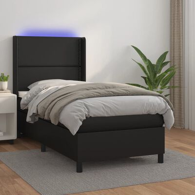 vidaXL Boxspringbett mit Matratze & LED Schwarz 100x200 cm Kunstleder