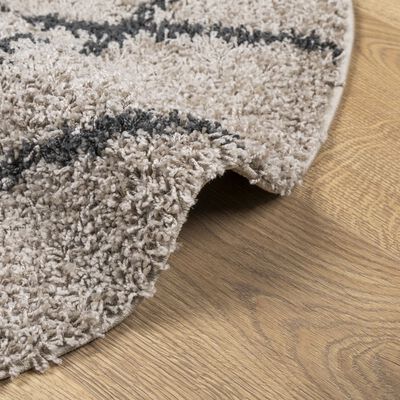 vidaXL Teppich Shaggy Hochflor Modern Beige und Anthrazit Ø 280 cm