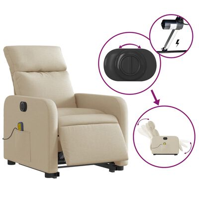 vidaXL Elektrischer Massagesessel mit Aufstehhilfe Creme Stoff