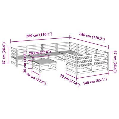 vidaXL 9-tlg. Garten-Sofagarnitur Wachsbraun Massivholz Kiefer