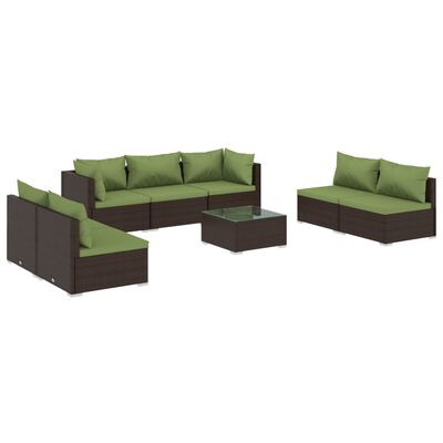 vidaXL 8-tlg. Garten-Lounge-Set mit Kissen Poly Rattan Braun