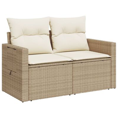 vidaXL Gartensofa mit Kissen 2-Sitzer Beige Poly Rattan