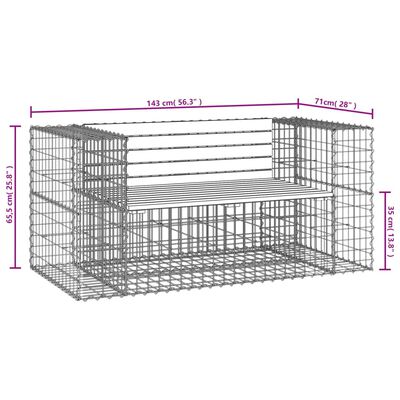 vidaXL Gartenbank aus Gabionen 143x71x65,5 cm Massivholz Kiefer