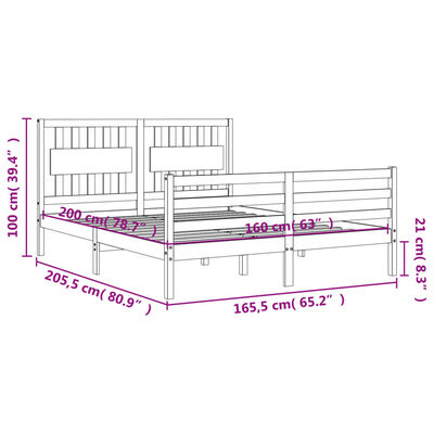 vidaXL Massivholzbett mit Kopfteil 160x200 cm