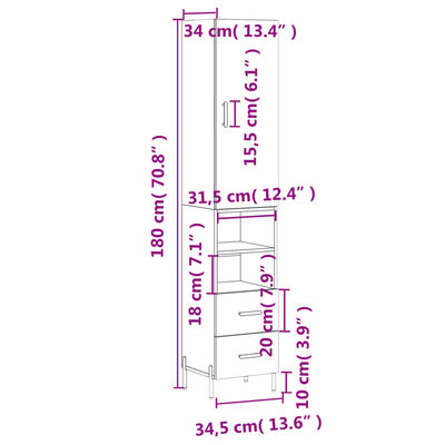 vidaXL Highboard Schwarz 34,5x34x180 cm Holzwerkstoff