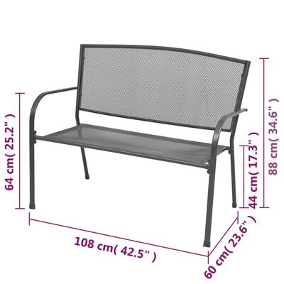 vidaXL Gartenbank 108 cm Stahl und Drahtgitter Anthrazit