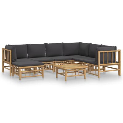 vidaXL 8-tlg. Garten-Lounge-Set mit Dunkelgrauen Kissen Bambus