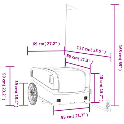 vidaXL Fahrradanhänger Schwarz und Grün 45 kg Eisen