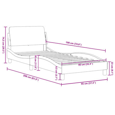 vidaXL Bettgestell mit Kopfteil Schwarz 90x190 cm Samt