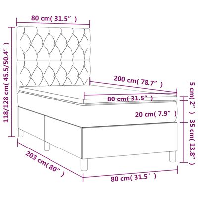 vidaXL Boxspringbett mit Matratze Dunkelgrau 80x200 cm Samt