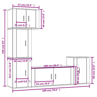 vidaXL 5-tlg. TV-Schrank-Set Braun Eichen-Optik Holzwerkstoff