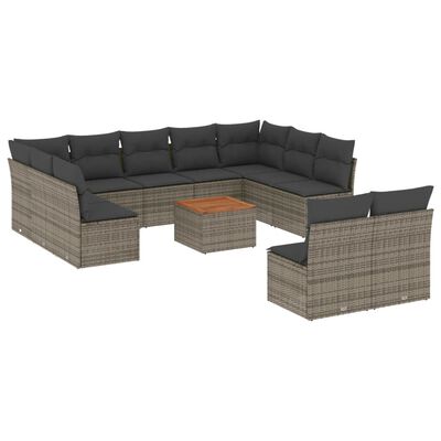 vidaXL 12-tlg. Garten-Sofagarnitur mit Kissen Grau Poly Rattan