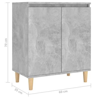 vidaXL Sideboard mit Massivholz-Beinen Betongrau 60x35x70 cm