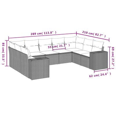 vidaXL 9-tlg. Garten-Sofagarnitur mit Kissen Beige Poly Rattan