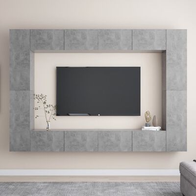 vidaXL 8-tlg. TV-Schrank-Set Betongrau Holzwerkstoff