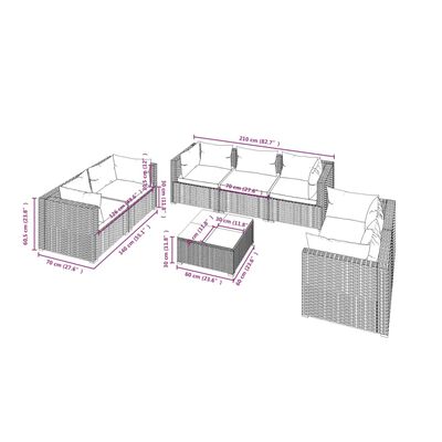 vidaXL 8-tlg. Garten-Lounge-Set mit Kissen Poly Rattan Braun