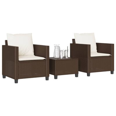 vidaXL 3-tlg. Bistro-Set mit Kissen Braun Poly Rattan