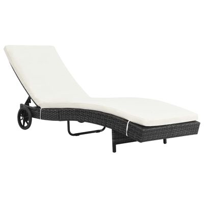 vidaXL Sonnenliegen 2 Stk. mit Rollen und Auflagen Poly Rattan Schwarz