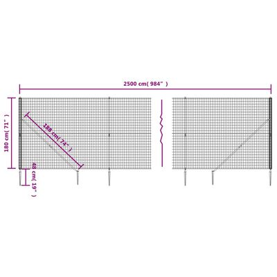 vidaXL Maschendrahtzaun mit Bodenhülsen Grün 1,8x25 m