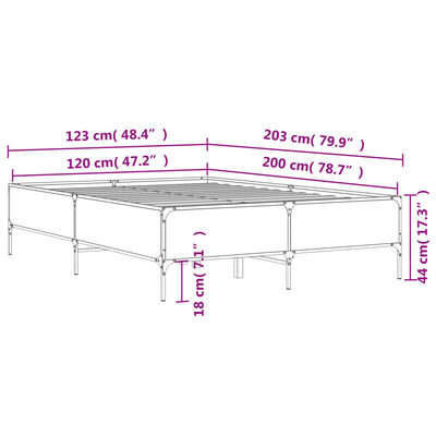 vidaXL Bettgestell Räuchereiche 120x200 cm Holzwerkstoff und Metall