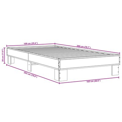 vidaXL Bettgestell Räuchereiche 100x200 cm Holzwerkstoff und Metall