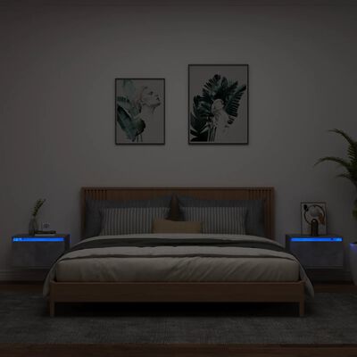 vidaXL Wand-Nachttische mit LED-Leuchten 2 Stk. Betongrau