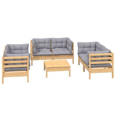 vidaXL 7-tlg. Garten-Lounge-Set mit Grauen Kissen Kiefer Massivholz