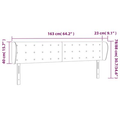 vidaXL Kopfteil mit Ohren Dunkelgrau 163x23x78/88 cm Samt