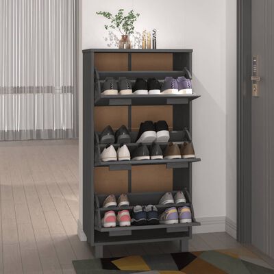 vidaXL Schuhschrank HAMAR Dunkelgrau 59,5x35x117 cm Massivholz Kiefer