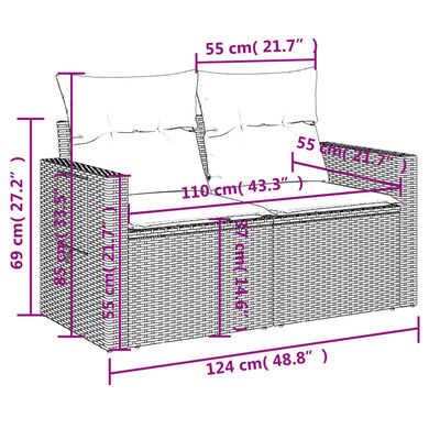 vidaXL 13-tlg. Garten-Sofagarnitur mit Kissen Schwarz Poly Rattan