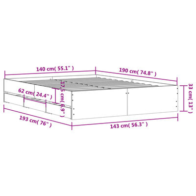 vidaXL Bettgestell mit Schubladen Grau Sonoma 140x190 cm Holzwerkstoff