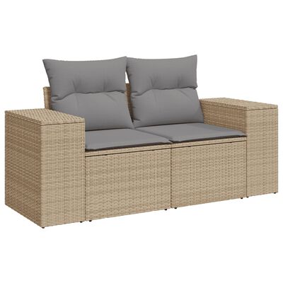 vidaXL 12-tlg. Garten-Sofagarnitur mit Kissen Beige Poly Rattan