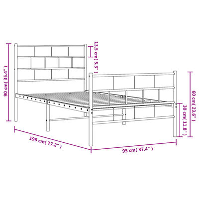 vidaXL Bettgestell mit Kopf- und Fußteil Metall Weiß 90x190 cm