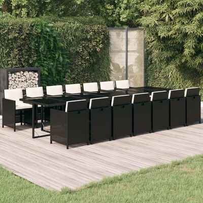 vidaXL 15-tlg. Garten-Essgruppe mit Kissen Poly Rattan Schwarz