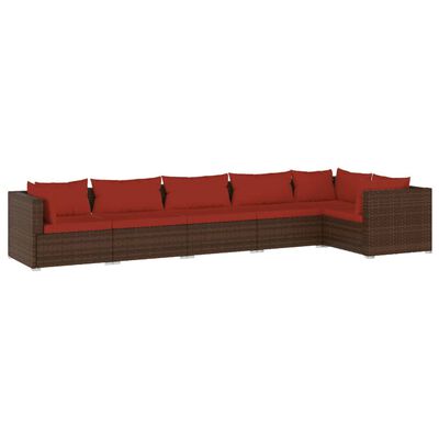 vidaXL 6-tlg. Garten-Lounge-Set mit Auflagen Poly Rattan Braun