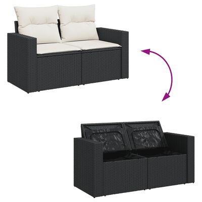 vidaXL 9-tlg. Garten-Sofagarnitur mit Kissen Schwarz Poly Rattan