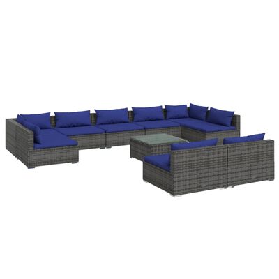 vidaXL 10-tlg. Garten-Lounge-Set mit Kissen Grau Poly Rattan