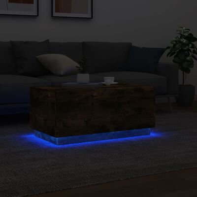 vidaXL Couchtisch mit LED-Leuchten Räuchereiche 90x50x40 cm