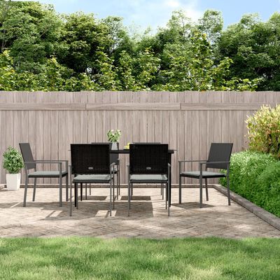 vidaXL 7-tlg. Garten-Essgruppe mit Kissen Poly Rattan und Stahl